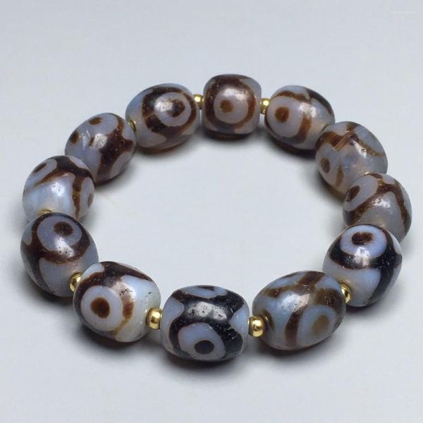 Strand Tibet Fengshui Old Agate Bracciale Uomini Donne Buddismo tibetano autentico Tre occhi Dzi perle elastico Amuleto Bangle di amuleto elastico