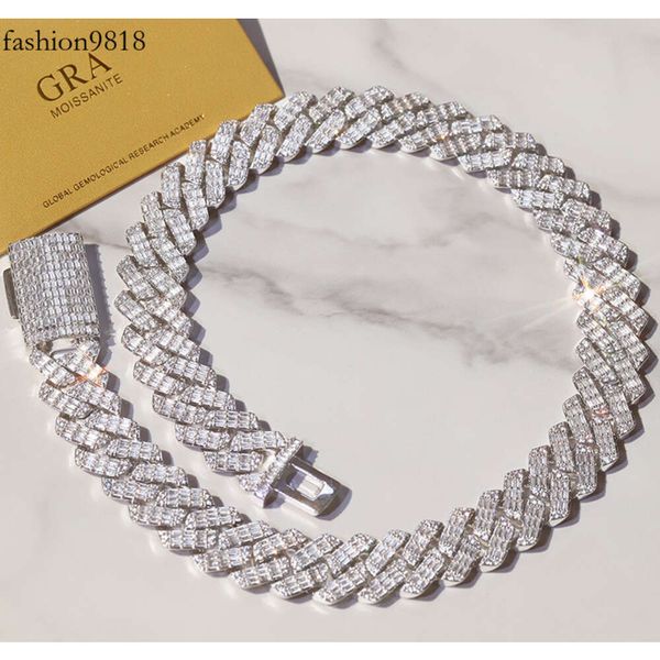 Высококачественные ювелирные изделия хип -хопа 20 мм багет VVS Moissanite Diamond Chain Sterling Sier Cuban Link Chain