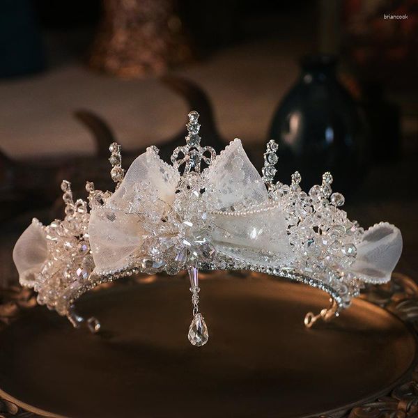 Haarklammern Braut Tiara Bowknot Crystal Hochzeitskronzubehör Luxus Braut Diadem Kopfschmuck Kopfband Festzug Party Kopfbedeckung Schmuck Juwelen