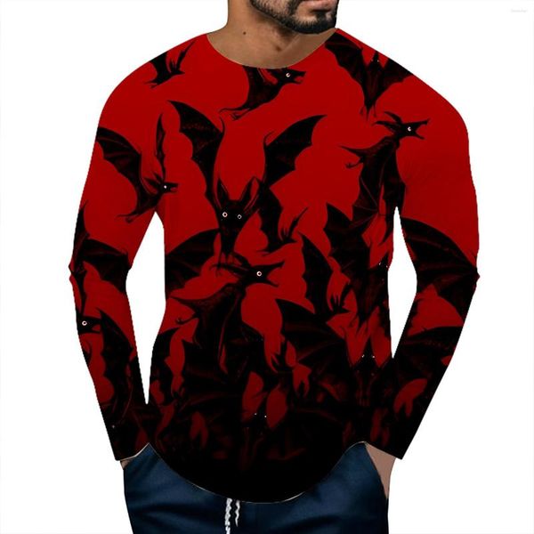 Camicie da uomo Halloween con stampa pipistrello camicia a maniche lunghe Equipaggio Top Tees Street Vintage