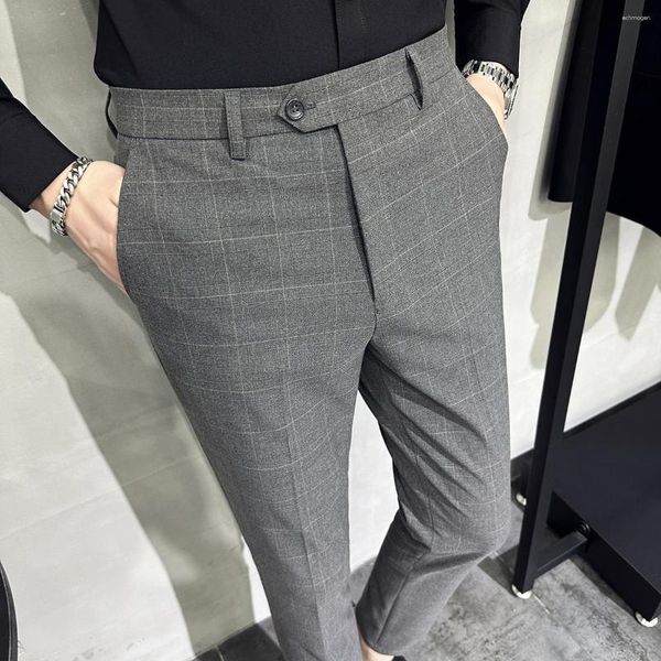 Abiti da uomo di alta qualità di lusso dritti dritti a quadri pantaloni maschili primavera estate elegante maschio di pantaloni formali lunghi casual l03