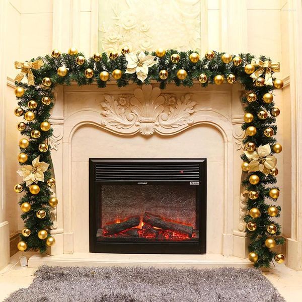 Flores decorativas 1.8m Garland de vime de Natal com luzes de parede LED Wall Pine Wrinal