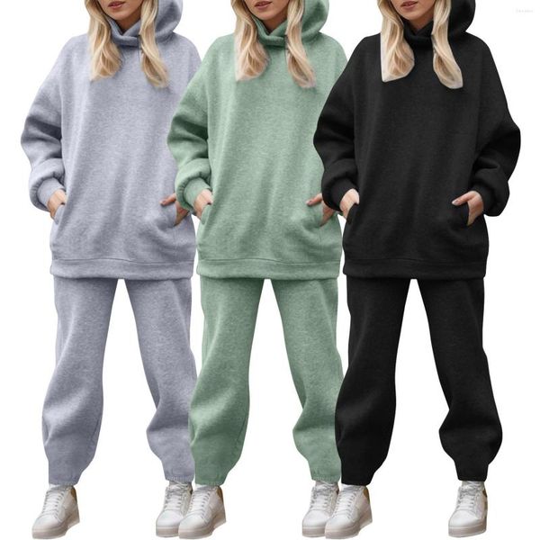 Zweiteilige Hosen für Frauen 2023 Herbst Winter Women Sweatshirt Set Plus Size Casual einfacher Kapuzen 2 Outfit Fashion Gym Jogging Pant Tracksuit