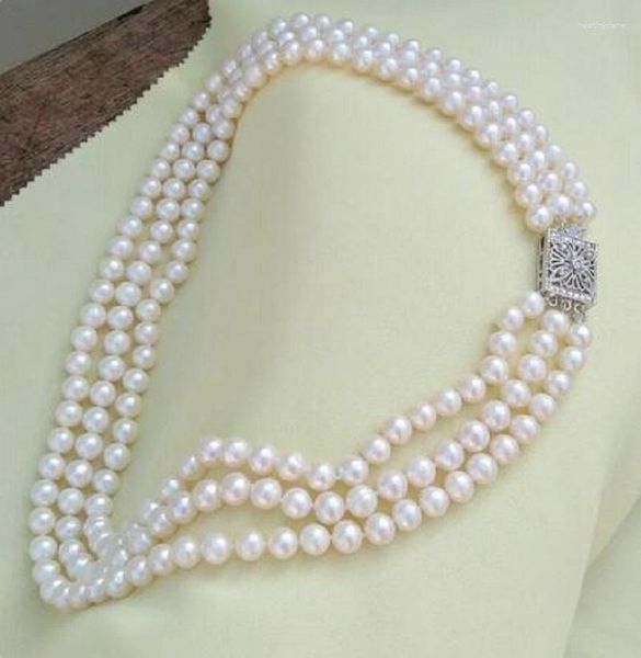 Catene tripla 9-10 Natural South Mar White Pearl Collana 24 pollici