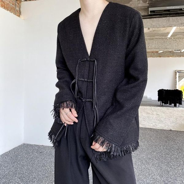 Erkek Suits Erkek Çin Düğmeleri Tassel V Neck Street Giyim Moda Gevşek Sıradan Vintage Blazers Suit Ceket Kadınlar Büyük Boy Blazer Ceket Unisex