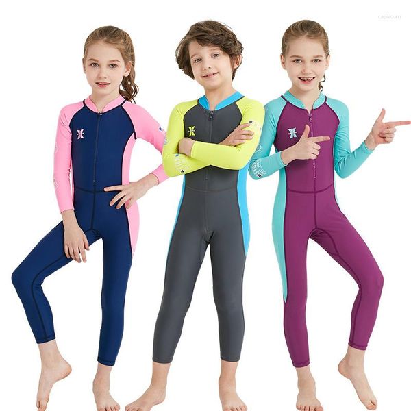 Costumi da bagno femminile muta per bambini protezione UV protezione rapida a maniche lunghe a secco con cerniera frontale per ragazzi e ragazze surf immersioni