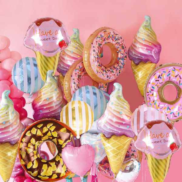 Dekoration Rosa Donut Lippe Eis Popcorn Süßigkeiten Folienballon Babyparty Alles Gute zum Geburtstag Dekoration Ballon Junge Mädchen Niedliches Kinderspielzeug