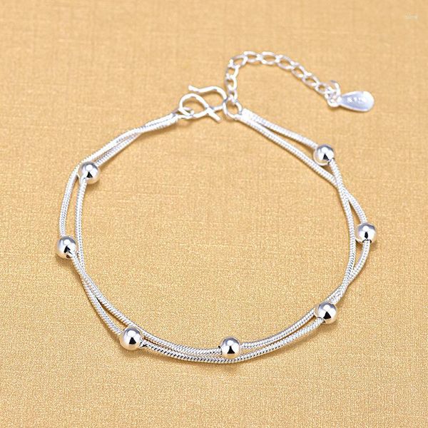 Link Bracelets S925 Silver Placcato a doppio strato a catena rotonda Braggletto di fascino per donne Girls Elegante festa di compleanno di compleanno SL677