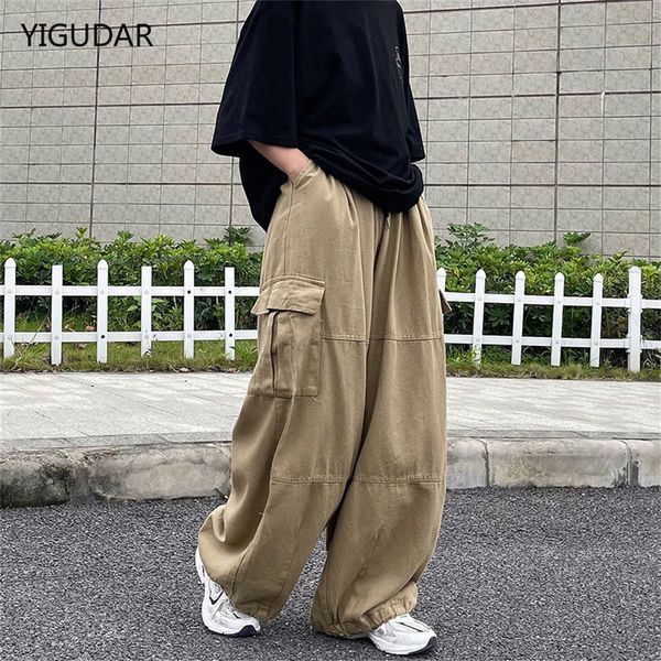 Pantaloni da uomo harajuku jeans gamba larga vintage uomini casual joggers harem white cargo skateboard pantaloni streetwear 230812