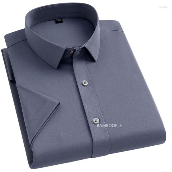 Herren lässige Hemden Festes Hemd Kurzarm Sommerkleid weiß blau graue soziale Marke Weich ohne Taschenhochzeitsfeier