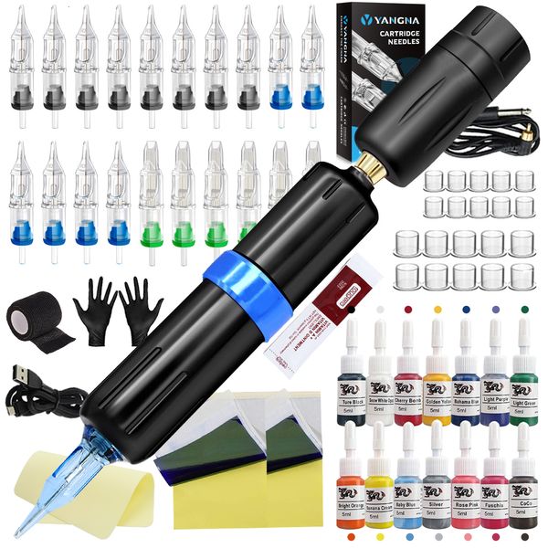 Macchina da tatuaggio Yangna kit tatuatore wireless completo per la batteria a penna rotante a batteria a cartuccia di alimentazione set per tatuaggi per principianti e artista 230811