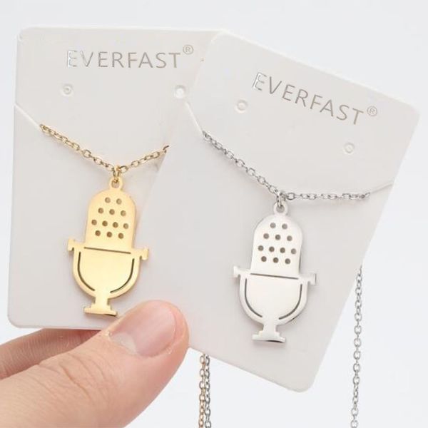 Everfast Wholesale 10pc/Los lustiges Karaoke Mikrofonform Charms Edelstahl Anhänger Halsketten KTV -Zeichen Frauen Mädchen geliebt Mode Schmuck Geschenk