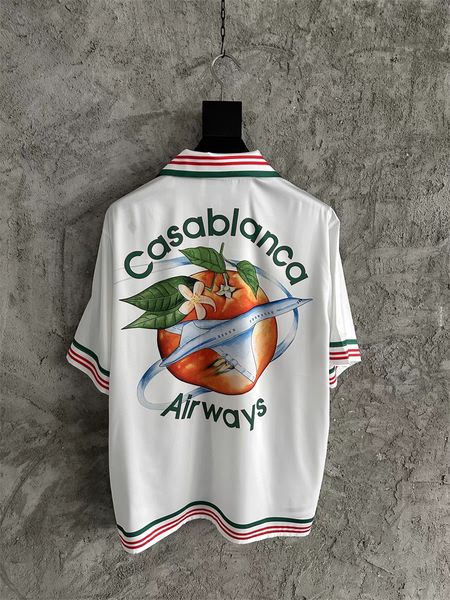 Casablanc Man Designer Seidenhemd 23SS New Orange Flugzeug Druckhemden Luxus T-Shirt Hochwertige Tees Satin Hemd Hawaii Strandhemd Casablanca Polos