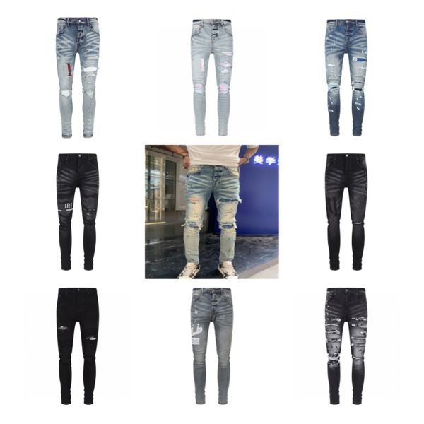 Jeans strappato miri jeans jeans designer jeans jeans ginocchio magro dimensioni dritta 29-40 moto alla moda long driver hole driver high street denim denim