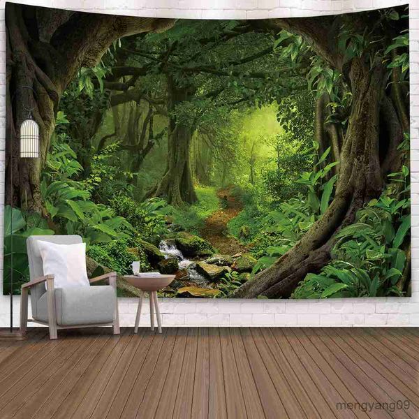 Wandteppiche Waldlandschaft Wandteppich Waldpflanze Landschaft gedruckt große Wand Wandteppiche billige Hippie -Wandhänge Wandkunst Dekor R230812