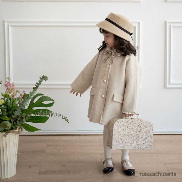 Jackets Winter Baby Girls Tweed Jacket Casas Casas Crianças Princesa espessada Casa de peito de peito de peito