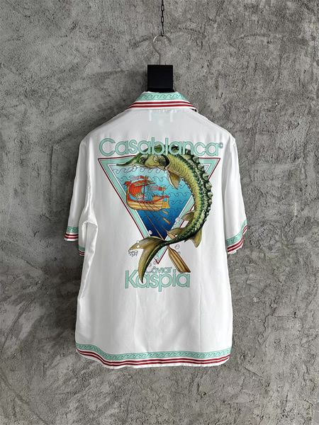 Casablanc 24SSs Neues Designer Seidenhemd Mode Segel Kaviar gedrucktes Strandhemd Hawaii Style Locker-Signal-Hemd Hochwertige Tees Luxus T-Shirt Ccasablanca