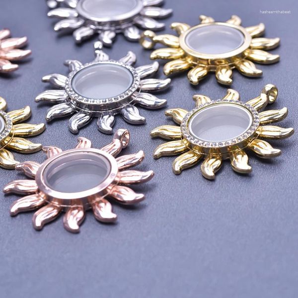 Collane a ciondolo 10pcs girasole Rhinestone vetro flottante cassetta a pendenti a ciondoli che produce reliquiary Memorial po gioielli di gioielli