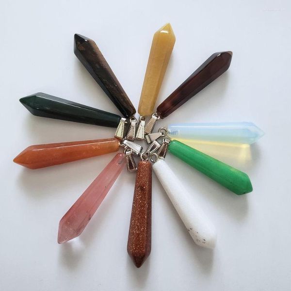 Colares pendentes por atacado 10pcs/lote 2023 vendendo fahsion variado reiki stones naturais pingentes de ponto Point para jóias fabricando 12x50mm