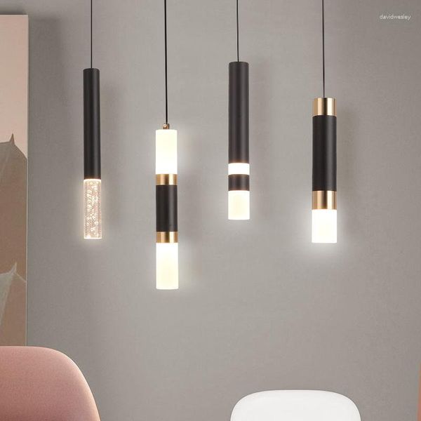 Anhängerlampen moderne Lichter modische kristall lange zylindrische Kronleuchter nordische Beleuchtung für Kücheninsel Esszimmer Shop Ba