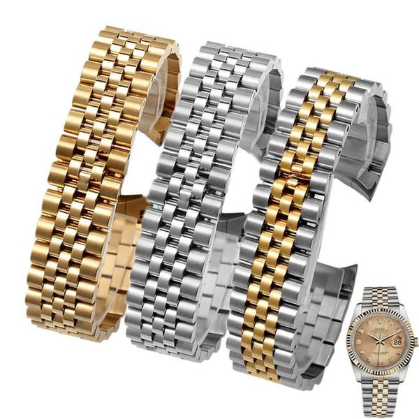 13 mm 17 mm 20 mm di oro d'oro d'argento di alta qualità Gold Catena in acciaio inossidabile Sollevato Braccialetti a fascia per orologi per orologi per orologi Curved Braccialetti FO26235S