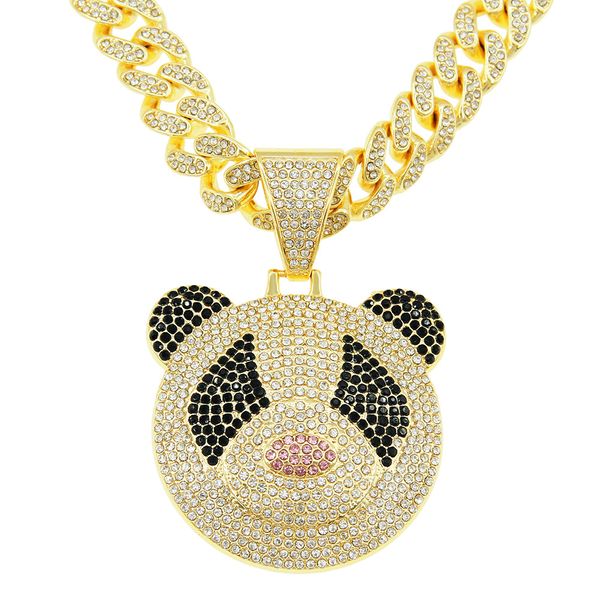 Rapper Hip Hop Men Diamond Cipndant Necklace Shiny Panda Testa a sospensione Micro-Inset Zircon Gioiello Night Club Maglion Giaccia Cuban Chain 1688