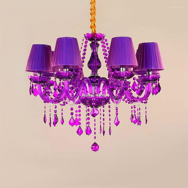 Lampadari europei viola viola lampadario di cristallo di lusso villa el ktv soggiorno decorazione corridoio a limpida lampada a ciondolo a limpide