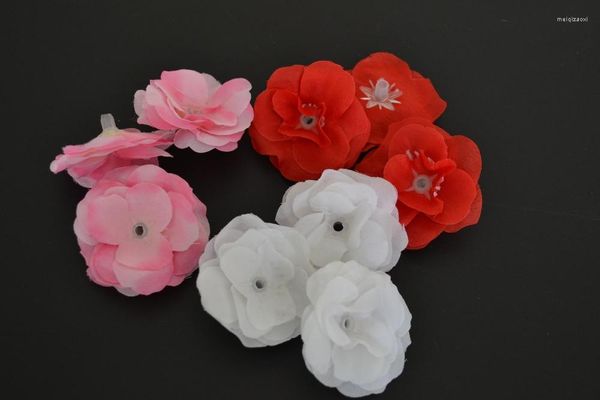 Flores decorativas 100pcs / lote de alta qualidade feita 48 25mm de seda flor de seda mini rosca de flor adequada para 3 mm de led / arroz 3 cores