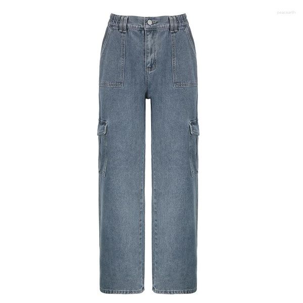 Jeans femminile 2023 elastico in vita larga carico con patchwork tasca