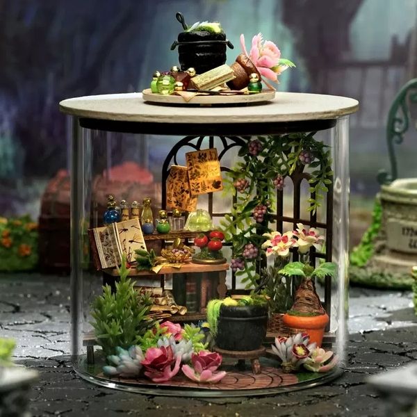 Dekorative Objekte Figuren DIY Holzpuppenhaus Miniatur mit Möbeln Kit Magic House Traumflasche Montage Spielzeug für Kinder Mädchen Geburtstagsgeschenk Casa 230812