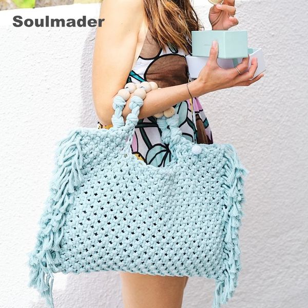 Вечерние сумки Macrame Сумка оптовые женщины вязание крючком Boho Chic Lummer Fringe Beach Sate Bag Purple Green Blue Black 230811