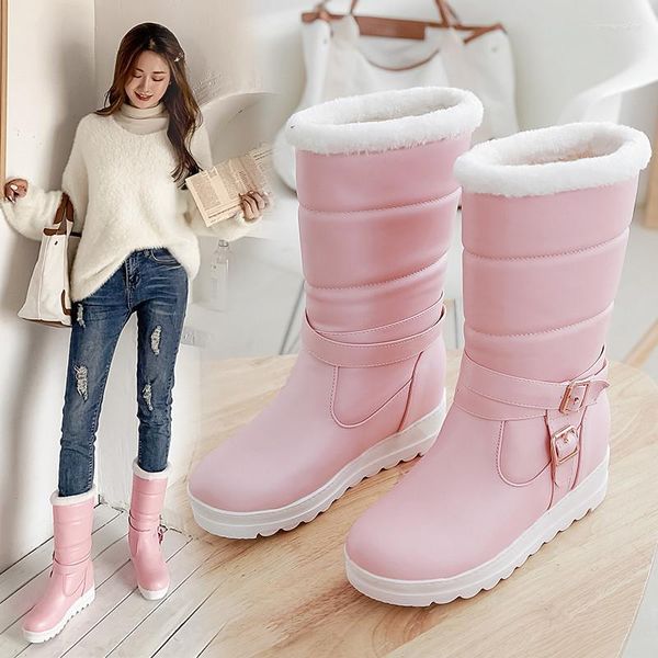 Stiefel YQBTDL Plüsch warm warmes mittlerer Schnee Schnee Frauen 2023 lässige Winterkeil Lange Stiefel Outdoor Schuhe große Größe 34-42 Weiß Pink Schwarz