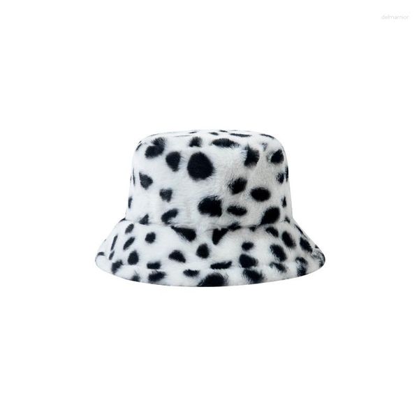 Beralar Kadın Kış Kalın Sıcak Leopar Deseni Polyester Taklit Kürk Kahkme Kova Kapağı Seyahat Balıkçı Balıkçı Düz ​​Üst Şapka R95