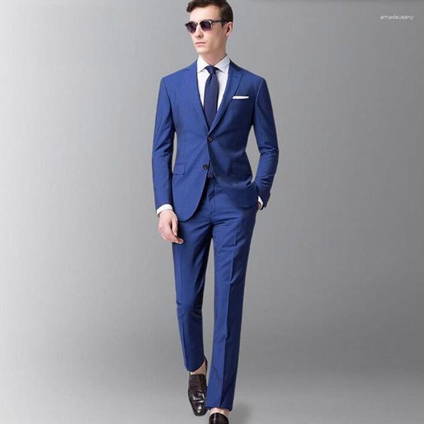 Herrenanzüge Vintage Slim Fit Bräutigam Smoking Hosen Business Royal Blue Classic Männer Kostüm Homme Man Blazer Jacke Terno Maskulino 2Piece