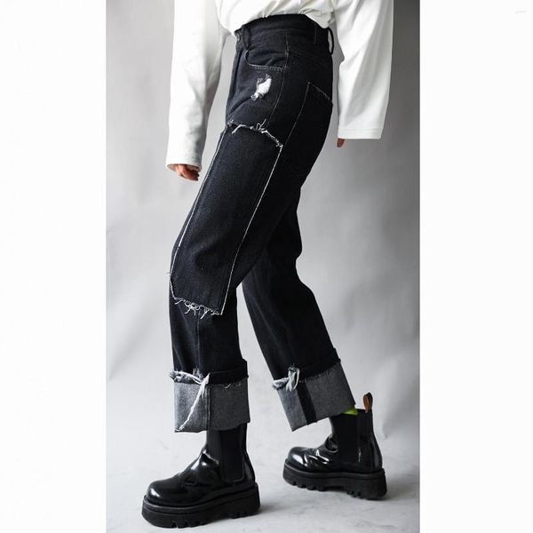 Erkekler Kot 2023 İlkbahar ve Sonbahar Ağır Yıkama Erkekler için Ağır Yıkama Kıdemli Tasarım Sense Retro High Street Siyah Düz Pantolon