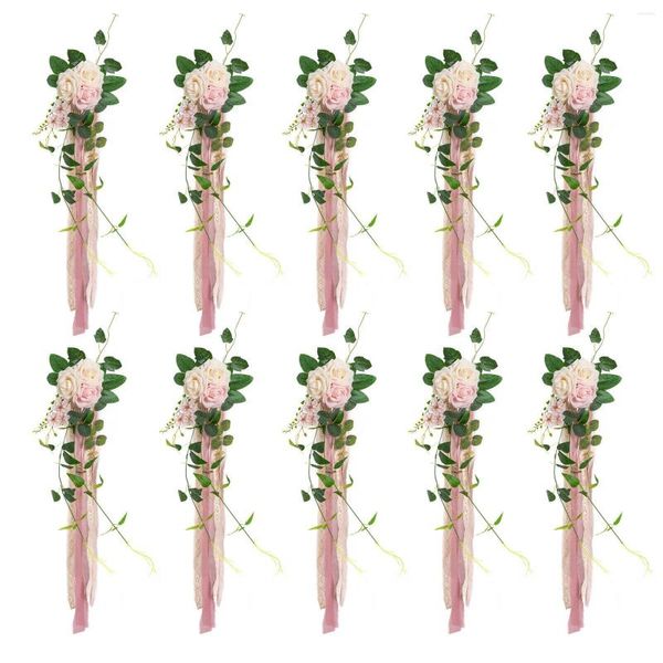 Flores decorativas 10pcs artificial rosa cadeira de casamento decorações corredeiras de corredor para arco cerimônia sweetheart mesa central peças decoração