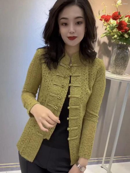 Frauenjacken Frühling 2023 Chinesischer Stil Tang Anzug hochwertig fühlen super schön grün klein, kleiner duftender Windknopf