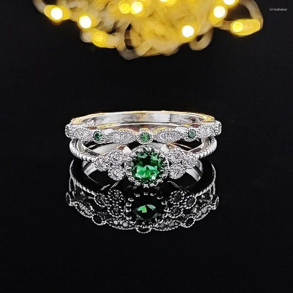 Eheringe Europäischer Zirkon -Frauenring mit hohem Kohlenstoffzirkon mit plattiertem Mikro -Set von Emerald und Saphir -Advanced -Kombination für Frauen