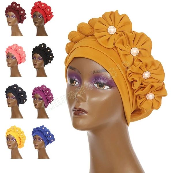 Neueste afrikanische Headtie Blumenturbante Chemo -Kappe für Frauen Nigerian Hijab weibliche Braid Head Wrap Motorhaube