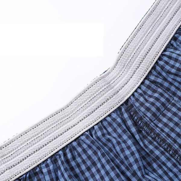 Underpants Männer Baumwolle kurze Hosen Klassische Plaid Shorts Lounge Casual Comfort Unterwäsche Offene Seite Lose Loungewear Atem Nachtwäsche