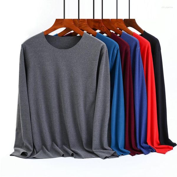 Roupa de sono masculino Round Push Plus Size Velvet Men Térmico Menina íntima Tshirt sem costura para roupas de cor sólida de outono e inverno