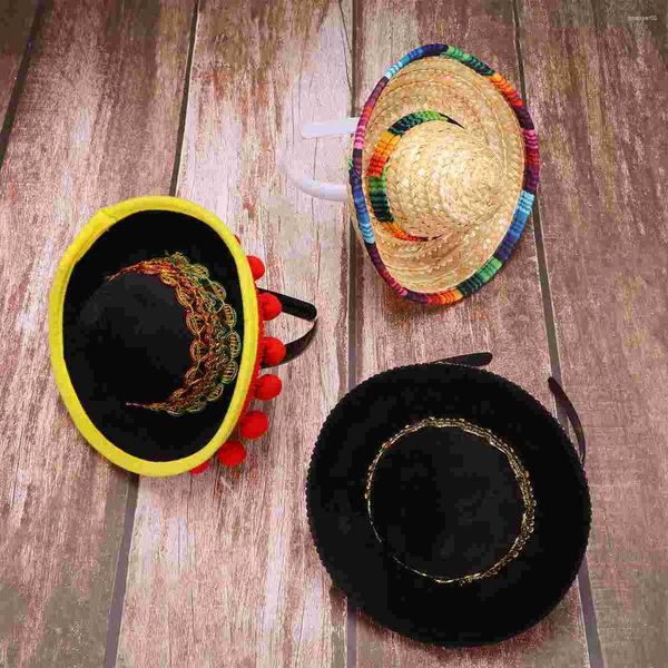 Boinas 3pcs Chapéus de palha mexicanos México Sombrero Festical Hat Style Sombreros