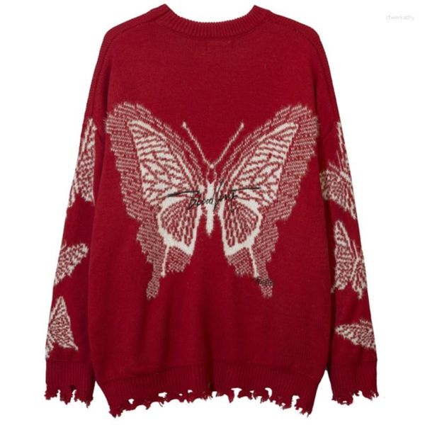 Erkek Sweaters Erkek Sokak Giyim Vintage Butterfly Jacquard Knit 2023 Kış Çift Büyük Boy Punk Gotik Sweater Blusa De Frio Maskulino