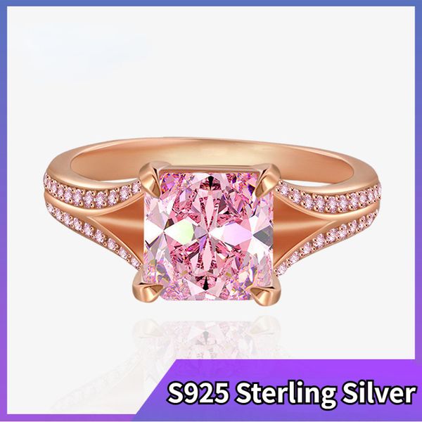 2023 europeu e americano rosa flor de gelo corte açúcar anel 8mm ouro rosa alto carbono diamante s925 jóias de prata esterlina