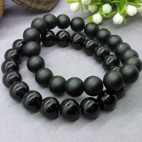 Strand Natural Advanced Light Luxury Black Glass Ball Bracelet Гладкий маточный камень