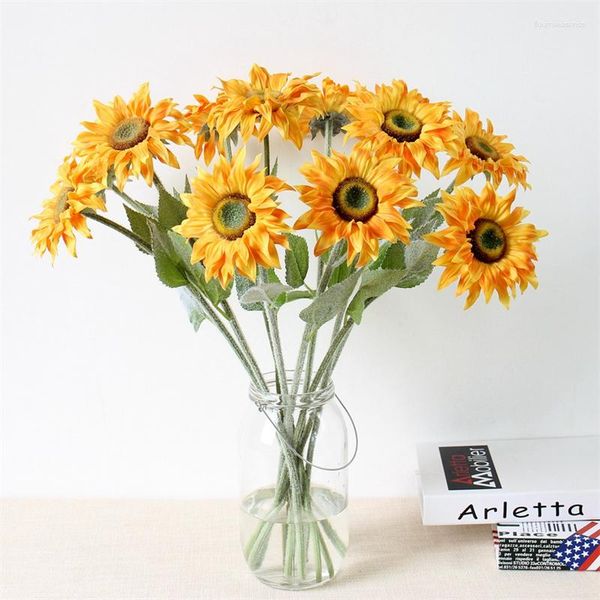 Dekorative Blumen 6 PCs Künstliche Sonnenblumen Orange Gelbe Pflanze Home Office Hochzeit Dekoration Thanksgiving Geschenk