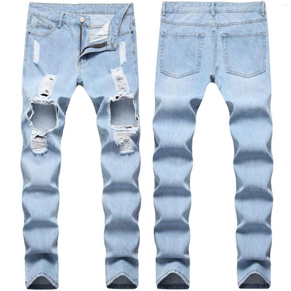 Мужские джинсы разорванные джинсовой мужской дыра прямой стройный европейский и американский брюк модный большой размер