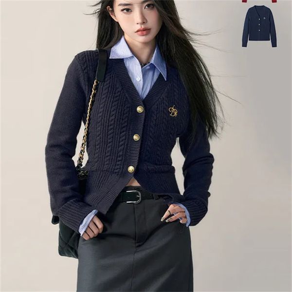 Женские свитеры винтажные буквы вышивки кардиган женщины с длинным рукавом одноготовленная скрученная вязаная вязаная корейская одежда 230812