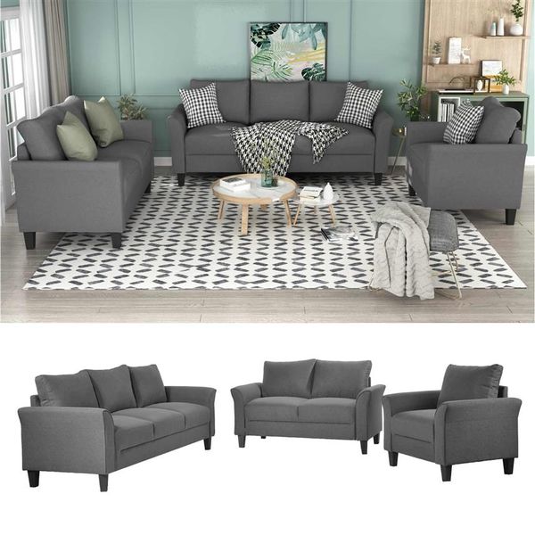 US Stock 3-5 Tage Lieferung u Stil Polyester-Blend 3 Stück Sofa Set Wohnzimmer Set Wohnzimmermöbel Wy000036eaaa298n