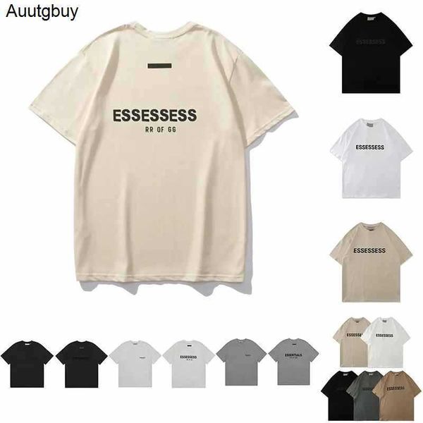 Herren T-Shirts Schweiß T-Shirt-Shirts T-Shirt Silicon Flockenbrief Druck T-Shirts für Männer und Frauen 100% Baumwolle Kurzarm High Street Size S-XL Ess Top Qualit Uhij